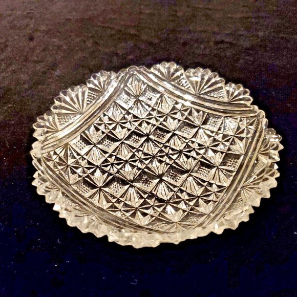 Beautiful Vintage Small Cut Glass Candy Nut Trinket Bowl Plate Saw Tooth Edge 5" - Picture 5 of 6
